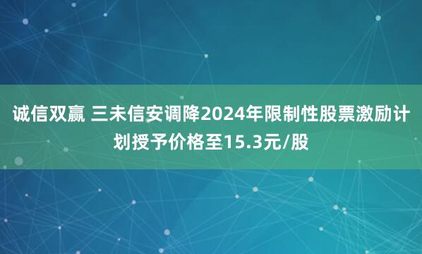 诚信双赢 三未信安调降2024年限制性股票激励计划授予价格至15.3元/股